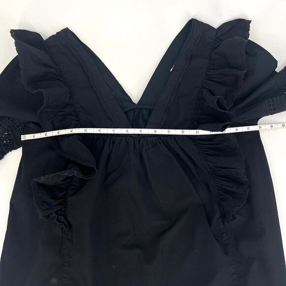 Anthropologie Black Double V Neck Ruffle Eyelet Peasant Boho Top Size XS - Picture 4 of 10